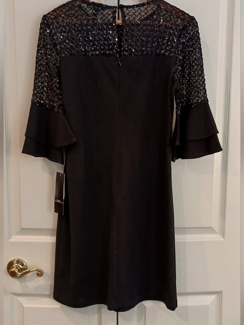 R&K Black Sequin Yoke Ruffle-Sleeve Midi Dress